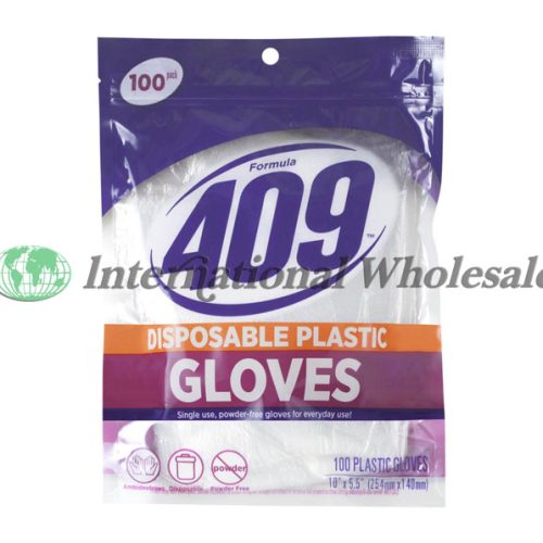 409 DISPOSABLE PLASTIC GLOVES 100PK.