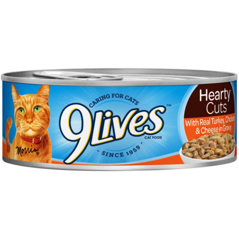 9 LIVES TURKEY, CHICKEN & CHEESE IN GRAVY 5.5OZ. CAN
