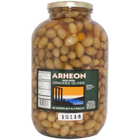 ARHEON GREEK GREEN CRACKED OLIVES 1GAL. JAR