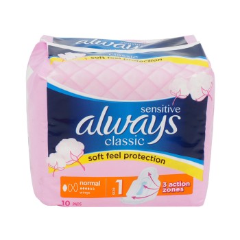 ALWAYS PADS SENSITIVE NORMAL W/WINGS 10CT.