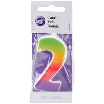 BIRTHDAY CANDLE NUMBER 2 RAINBOW 1CT.