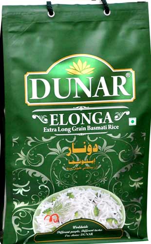 DUNAR ELONGA BASMATI RICE 10LBS BAG.