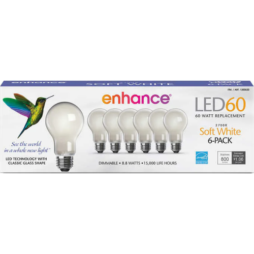 ENHANCE LED LIGHT BULBS 60W 6CT. BOX.