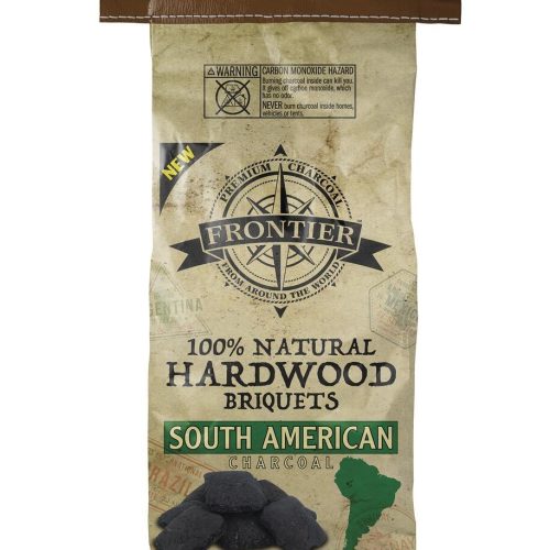 FRONTIER CHARCOAL HARDWOOD BRIQUETS 100% NATURAL 5/8LBS BAGS.