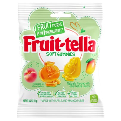 FRUIT-TELLA GUMMIES PEACH MANGO 3.2OZ. BAG