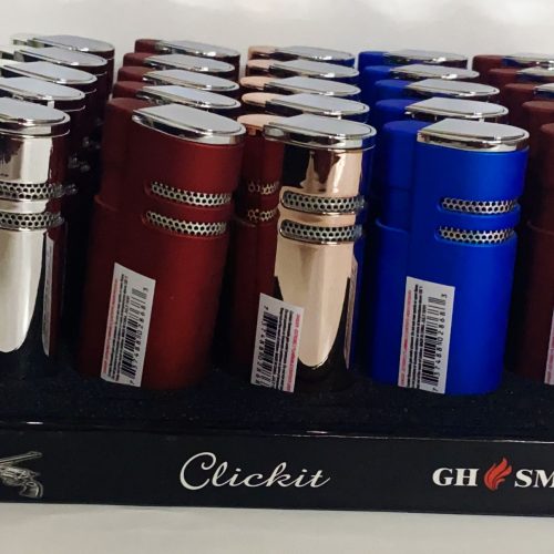 CLICKIT TRIPLE TORCH WITH FLIP COVER LIGHTER (GH-10868A) 25 CT.