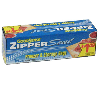 GOODSENSE ZIPPER SEAL FREEZER & STORAGE P.P 1.49 BAGS 16CT. BOX