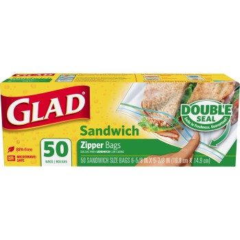 GLAD ZIPPER SANDWICH BAGS 50CT. BOX.