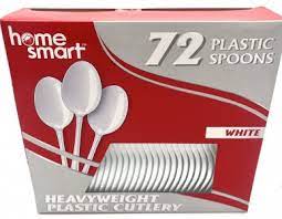 HOME SMART PLASTIC CUTLERY WHITE SPOONS 72CT. BOX.