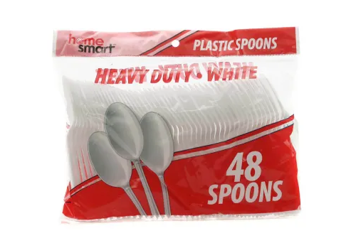 HOME SMART PLASTIC CUTLERY WHITE SPOONS 48CT. BAG