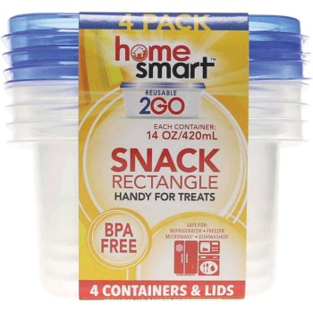 HOME SMART PLASTIC RECTANGLE W/LIDS 4PK.