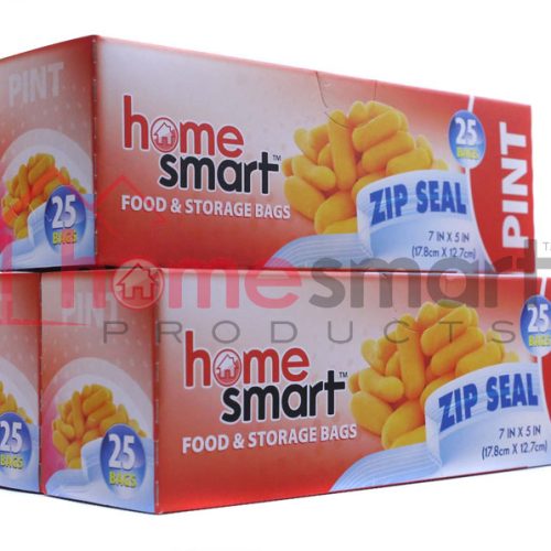 HOME SMART PINT ZIPPER BAG 25CT. BOX.