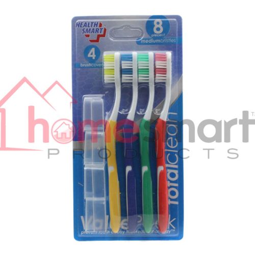 HEALTH SMART TOOTH BRUSH MEDIUM W/CAPS 4PK.