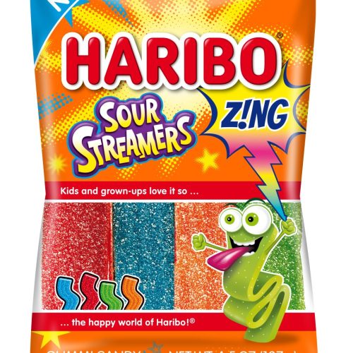 HARIBO ZING SOUR STREAMERS 4.5OZ. BAG.