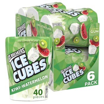 ICE BREAKERS ICE CUBES KIWI WATERMELON GUM 6CT. JARS