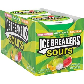 ICE BREAKERS TIN SOUR FRUIT 8CT BOX.