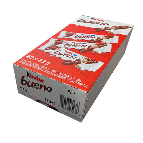 KINDER BUENO CHOCOLATE BAR 20CT. BOX.