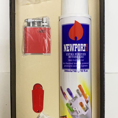 NZ CIGAR LIGHTER FLINTS, 300ML NEWPORT ZERO BUTANE RED 1CT.