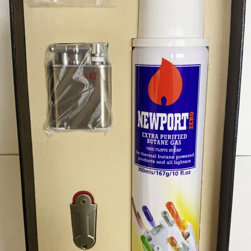NZ CIGAR LIGHTER FLINTS, 300ML NEWPORT ZERO BUTANE SILVER 1CT.