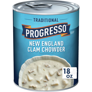 PROGRESSO NEW ENGLAND CLAM CHOWDER SOUP 18OZ. CAN.