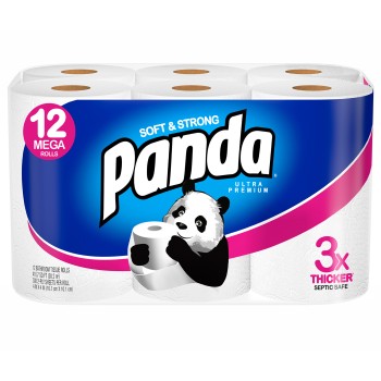 PANDA TOILET PAPER 12CT. MEGA ROLLS.