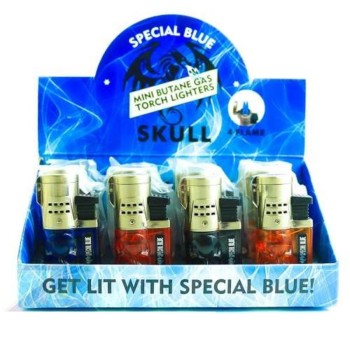 SPECIAL BLUE 4 FLAME TORCH SKULL 12CT. DISPLAY
