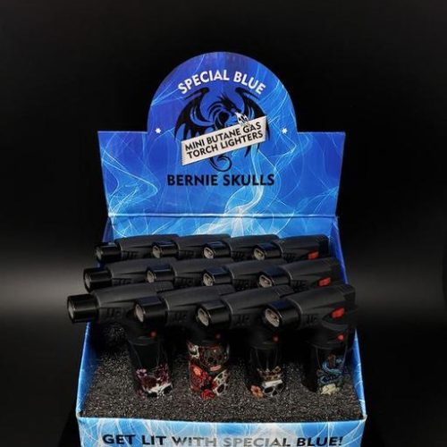 SPECIAL BLUE BERNIE SKULL & ROSES  LIGHTER DISPLAY 12CT.