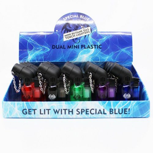 SPECIAL BLUE DUAL MINI PLASTIC LIGHTER DISPLAY 20CT.