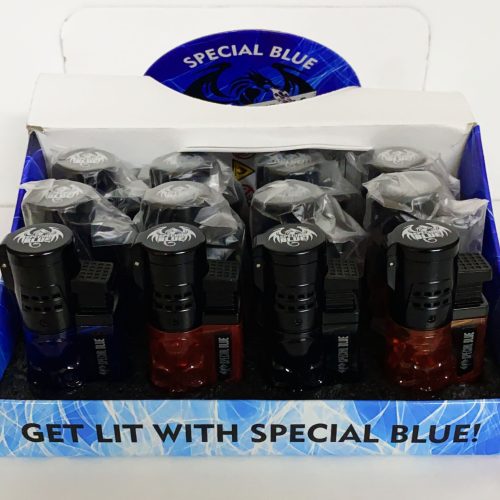 SPECIAL BLUE SKULL DOUBLE FLAME LIGHTER 12CT. DISPLAY.