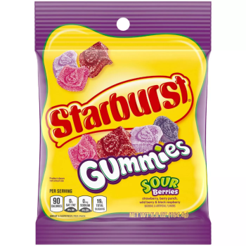 STARBURST GUMMIES SOUR BERRY 5.8OZ BAG.