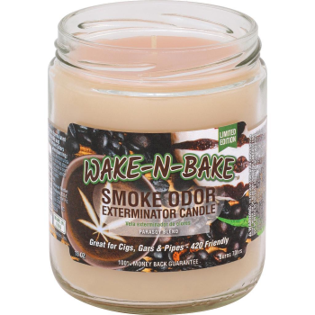 SMOKE ODOR CANDLE WAKE-N-BAKE 13OZ. JAR SEASONAL ITEM.