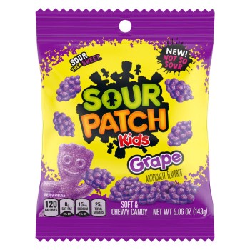 PEG BAGS SOUR PATCH KIDS GRAPE 5OZ BAG.