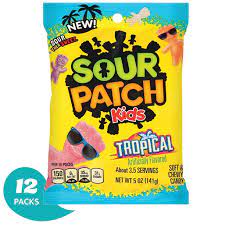 PEG BAGS SOUR PATCH KIDS TROPICAL 5OZ BAG.