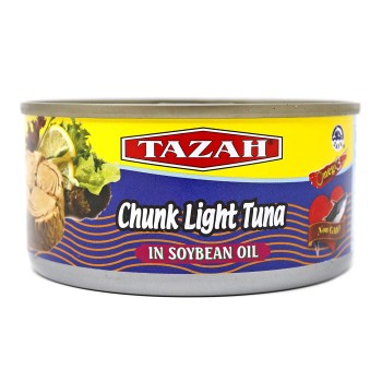 TAZAH CHUNK LIGHT TUNA IN SOY OIL 12OZ. CAN.