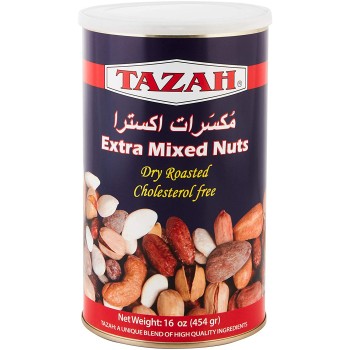 TAZAH EXTRA MIXED NUTS BLUE TIN 1LB.