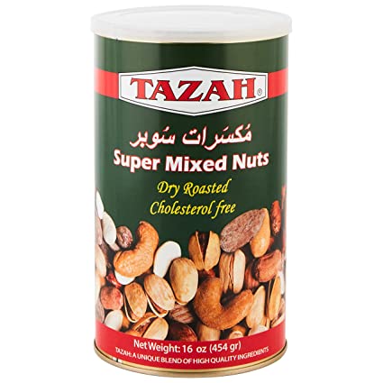 TAZAH SUPER MIXED NUTS GREEN TIN 1LB.