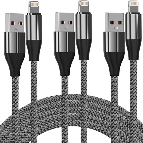 USB IPHONE 5/6 WIRE NYLON 10 FEET ASSORTED COLORS 1CT.