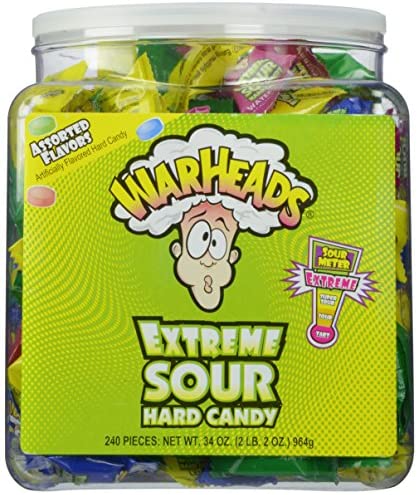 WARHEADS EXTREME SOUR HARD CANDY 240CT. JAR.