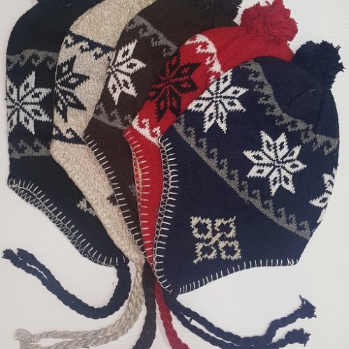 WINTER HAT TIE DOWN SNOW FLAKE 12CT.